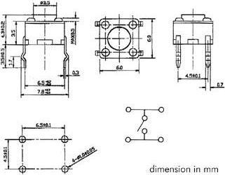 Actual product image Velleman Tactile Switch 6 X 6mm Height 4.3mm