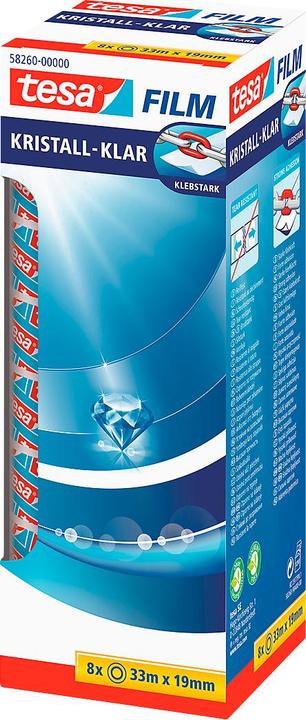Image du produit tesa 8x tesafilm KRISTALL-KLAR, très transparent, résistant au vieillissement, avec forte adhérence (19 mm)