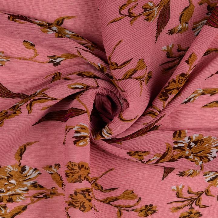 Produktbild Stoffrestposten Plissee Chiffon - Schöne Blumen auf Olive