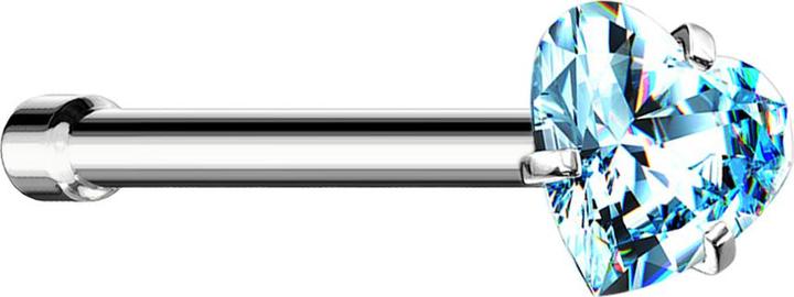 Star Piercing Nasenstecker gerade silber Kristallherz aqua gefasst (ohne Messing, Chirurgenstahl 316L)