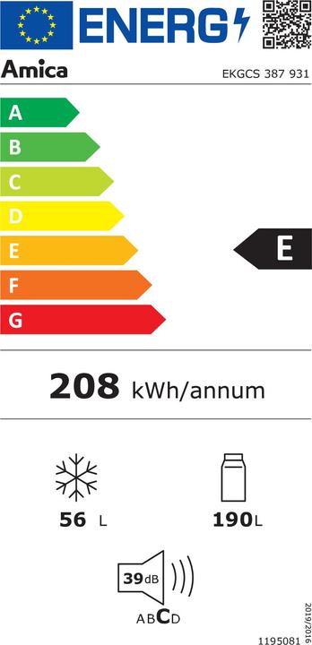 Energy Label Amica EB-Kühl/Gefrierkombi (246 l)