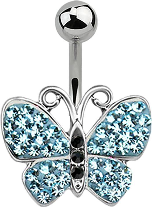 Star Piercing Banane silber Schmetterling aqua (ohne Messing, Chirurgenstahl 316L)