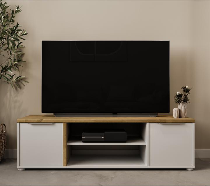 Image du produit CaliCosy Meuble TV 2 portes et 2 niches décor chêne et blanc L135 cm - ACCESS