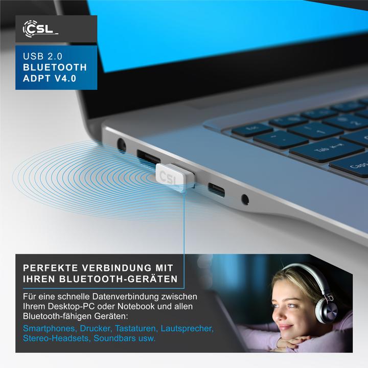 Immagine prodotto CSL Adattatore Bluetooth USB, chiavetta USB BT4.0, alta portata, driver incluso Compatibile con Windows (Trasmettitore e ricevitore)