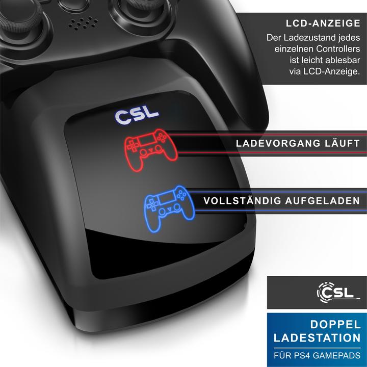 Immagine prodotto CSL Stazione di ricarica per 2x gamepad PS4, caricatore doppio, caricatore per controller wireless (PS4)