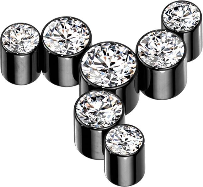 Star Piercing Dermal Anchor schwarz Windrad sieben Kristalle silber (Titan G23, ohne Messing)