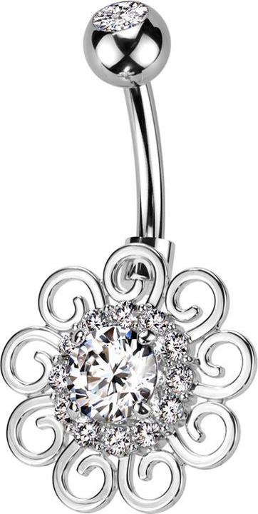 Star Piercing Banane silber mit Kugel silber Kristall silber und Blume Kristallen silber (Messing, Chirurgenstahl 316L)