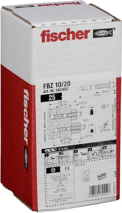 Immagine prodotto Fischer Bullone di ancoraggio FBZ 10/20 (25 pz.)