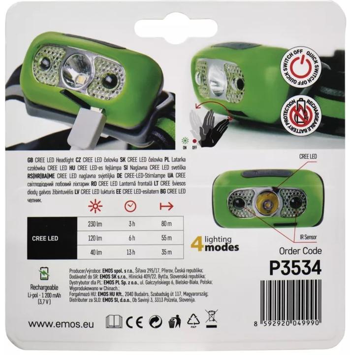 Produktbild Emos CREE LED aufladbare Stirnlampe P3534, 230 lm,Li-Pol 1200 mAh (230 lm)