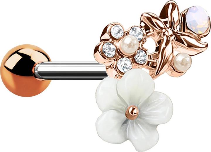 Star Piercing Micro Barbell rosegold Schmetterling in Blumenwiese (Chirurgenstahl 316L, Messing)