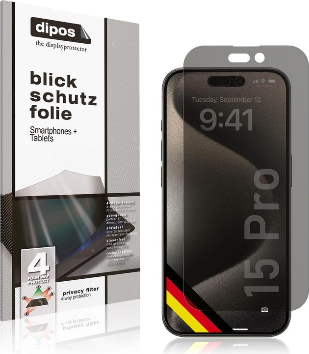 Actual product image Dipos Screen Protector 4-Way Privacy (1 Piece, Apple iPhone 15 Pro)