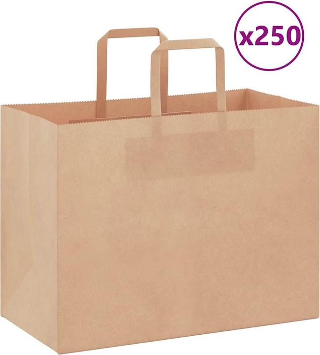 Produktbild VidaXL Kraftpapiertüten 250 Stk. mit Henkel Braun 32x17x25 cm Papiertüte (Geschenktüte, 250 x)