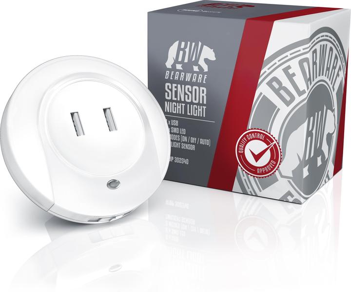 Produktbild Bearware LED Nachtlicht mit USB Ladefunktion warmweiss, Nachtlampe mit Helligkeits & Dämmerungssensor