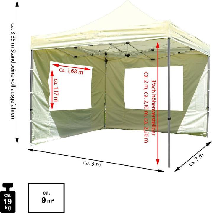 Actual product image VCM PROFI Falt Pavillon mit 4 Seitenteilen 3x3m champagner wasserdichtes Dach Zelt (300 cm, 300 cm)