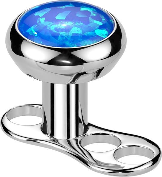Actual product image Star Piercing Dermal Anchor Innengewinde silber mit Opal blau (Titanium G23, without brass)