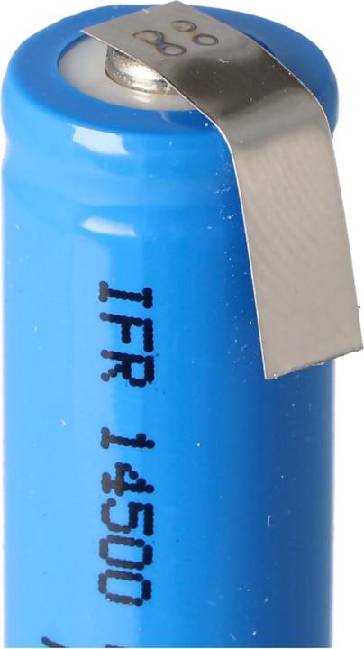 Actual product image AccuCell Rechargeable battery IFR 14500 AA with head unprotected, with soldering lugs U-shape (1 pcs., 600 mAh, Rechargeable battery)