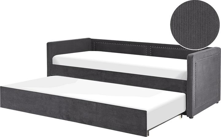 Actual product image Beliani Daybed extendable corduroy dark grey slatted frame 90 x 200 cm MIMIZAN (90 x 200 cm)