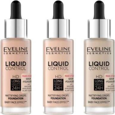 Eveline Liquid Control Hd Mattifying Drops Foundation 010 Light Beige 32Ml (Light Beige)
