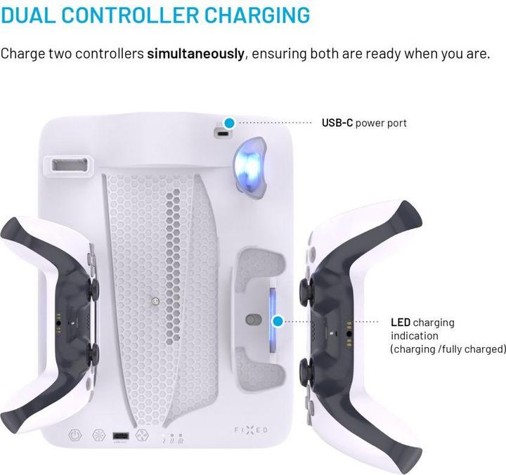 Produktbild Fixed Feste Multifunktionsstation für PlayStation 5 (Slim) mit Lüftern und Aufladung für zwei DualSense Co (PS5)