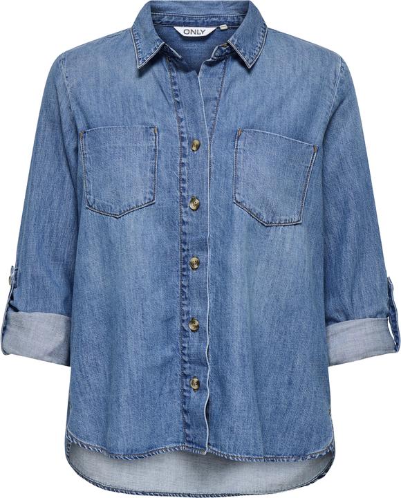 Only Normal geschnitten Hemdkragen Umgeschlagene Ärmelbündchen Jeanshemd Jeanshemd