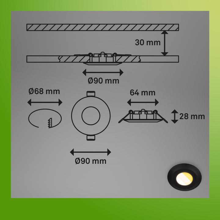 Produktbild Briloner Nachhaltige Ultraflache LED Einbauleuchten 3er-Set (520 lm)