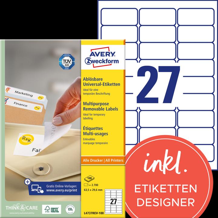 Produktbild Avery Universal-Etiketten, ablösbar