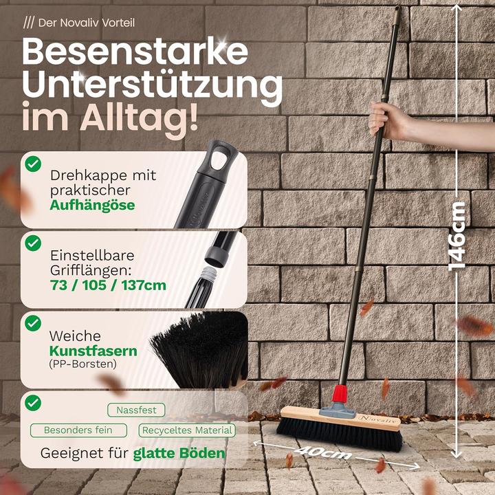Produktbild Novaliv 2X Saalbesen 40 cm mit Stiel Borsten Rosshaarbesen Besen fein Ideal als Werkstattbesen mit S (1 Stk.)