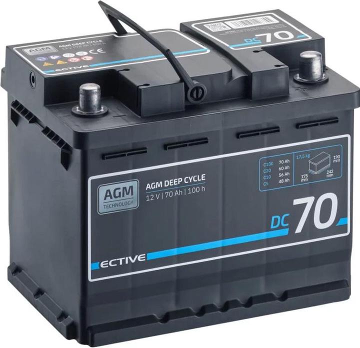 Produktbild Ective DC 70 AGM Deep Cycle 70Ah Versorgungsbatterie (12 V, 70 Ah)