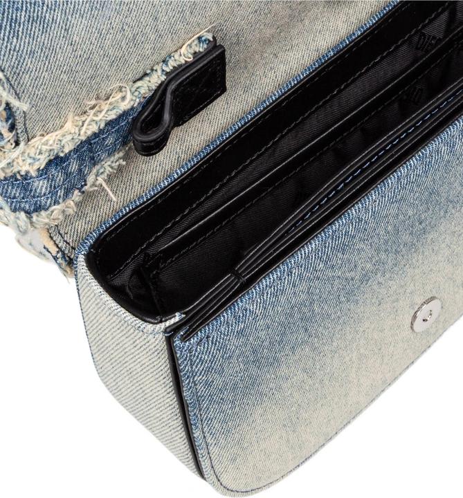 Actual product image Diesel 1dr denim canvas shoulder bag with crystal appliques