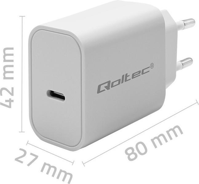Actual product image Qoltec Super Schnelles PD Ladegerät USB C, 20W, 5 12V (20 W)