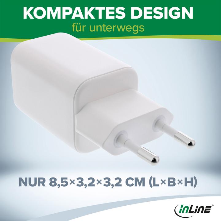Actual product image InLine USB power adapter, charger, USB-A + USB-C, 33W, Power Delivery + Quick Charge, white (33 W)