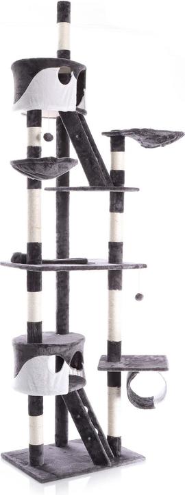 Actual product image Wiltec Cat Tree Scratching Post Climbing Tree 240-260cm in Grey/White with Caves, Hammocks and Platforms (260 cm, Grey, White)