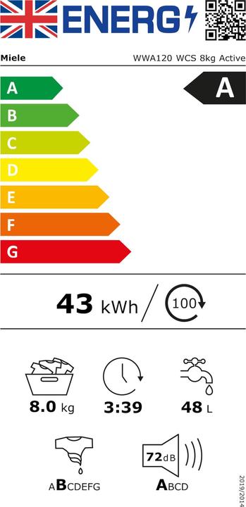 Energy Label Miele WWA120 WCS (8 kg, Right, EU plug)