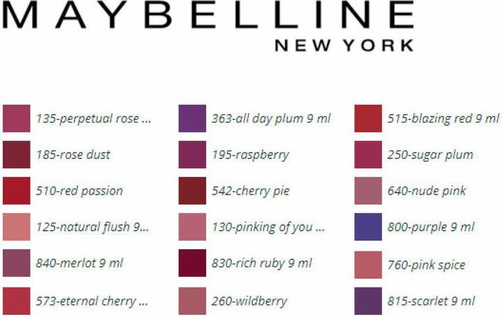 Nährwerte und Zutaten Maybelline New York Superstay/Forever Lip (135 Perpetual Rose)