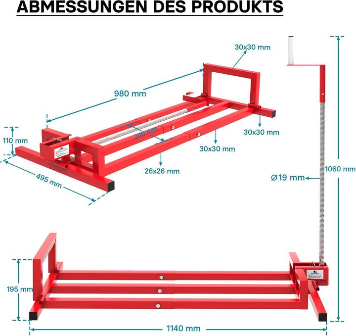 Produktbild Wiltec Reinigungshilfe Hebevorrichtung Aufsitzmäher Rasentraktor Lifter 400 kg (Rasentraktor, Traktorzubehör)