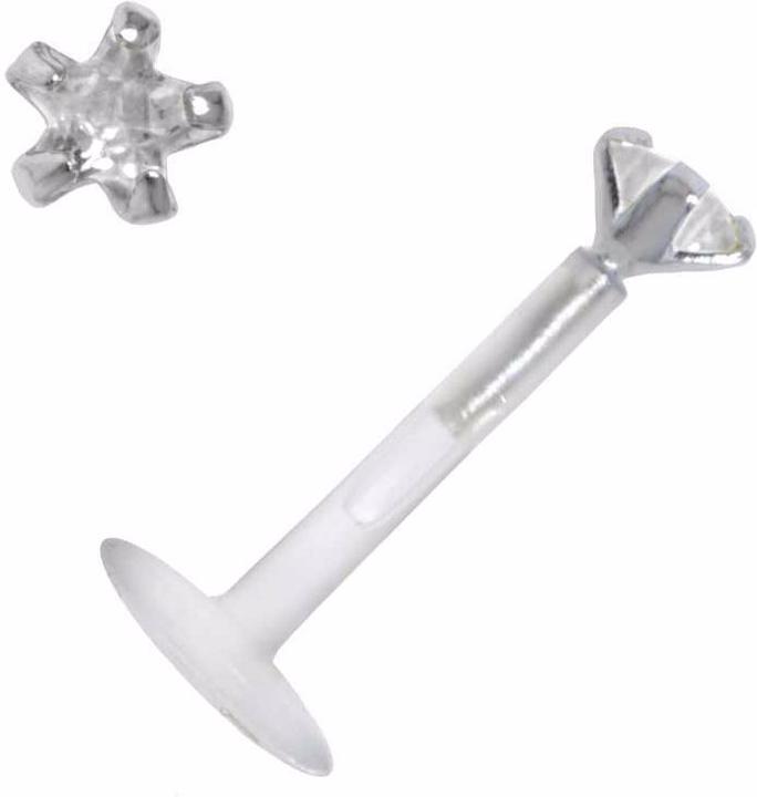 Bijouteria Piercing für Lippe/Tragus (Zirkonia, Bioplast, Silber 925)