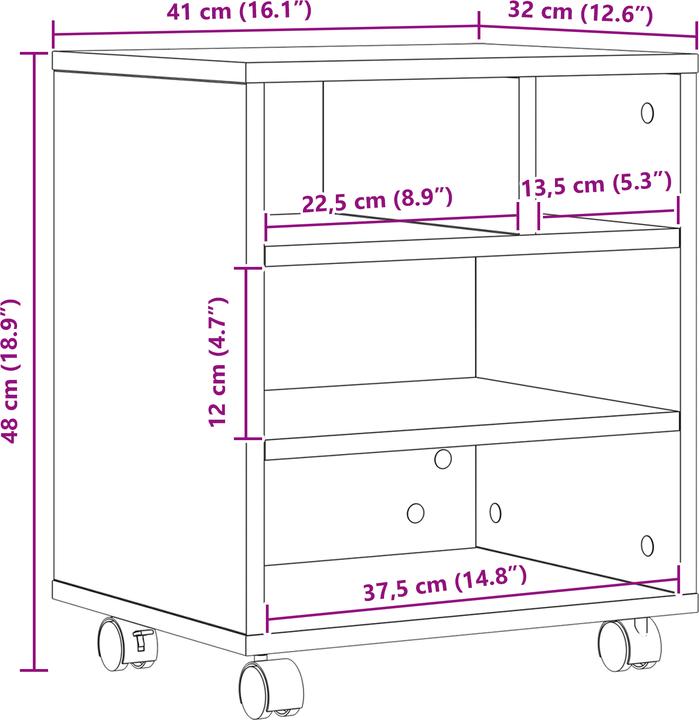 Produktbild VidaXL Druckerständer mit Rollen Alte Holz 41x32x48 cm