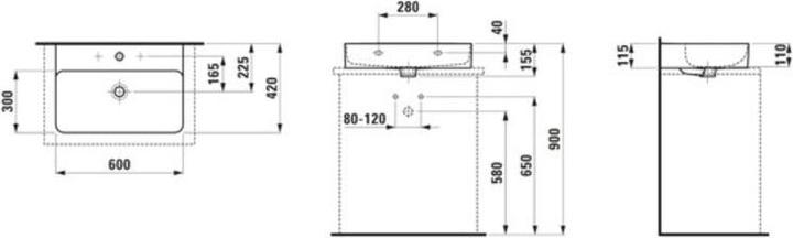 Produktbild Laufen Aufsatzwaschtisch VAL 600x420mm m ÜL 1 HL-Ausf. weiss LCC (420 mm, 600 mm)