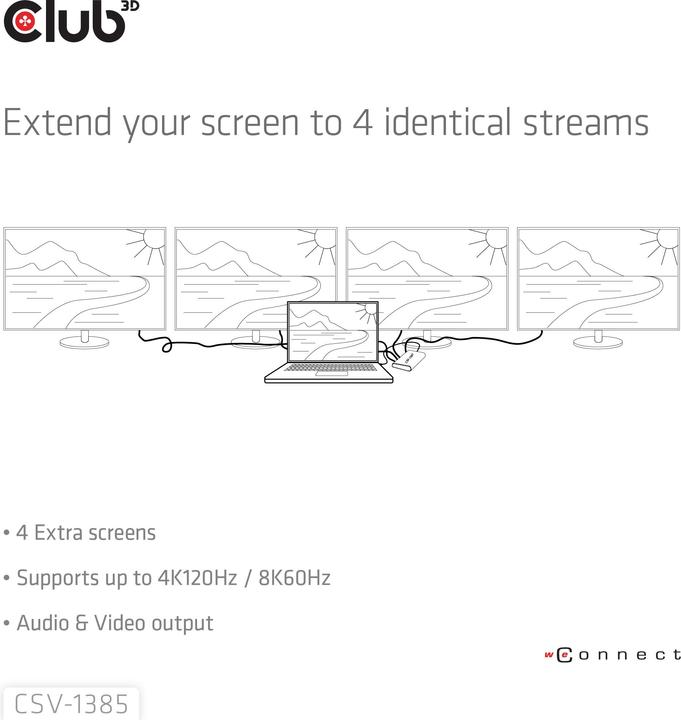 Produktbild Club 3D Club3D HDMI Splitter 1 Eingang -> 4 Ausgänge 4K120Hz UHD retail