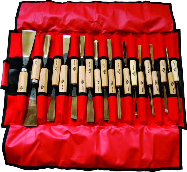 Actual product image Stubai Carving iron set professional, in red roll-up bag, 20 pieces (25 mm)