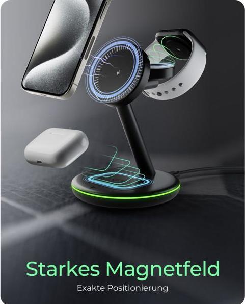 Produktbild Icy Box Ladestation induktiv/magnet. f. Smartphone/-watch/Inear-Kopfh?rer (15 W)
