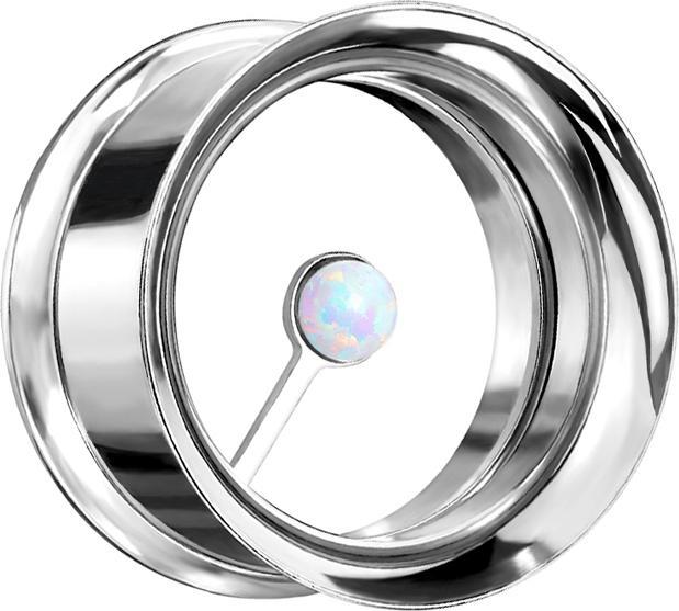 Star Piercing Flared Tunnel silber mit Opal (ohne Messing, Chirurgenstahl 316L)