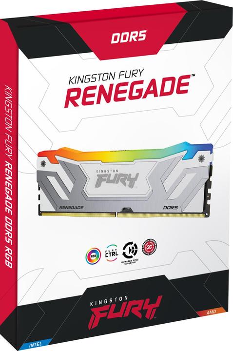 Image du produit Kingston 24GB 8800MT/s DDR5 CL42 CUDIMM FURY Renegade RGB White (1 x 24 Go, 8800 MHz, RAM DDR5, CU-DIMM)