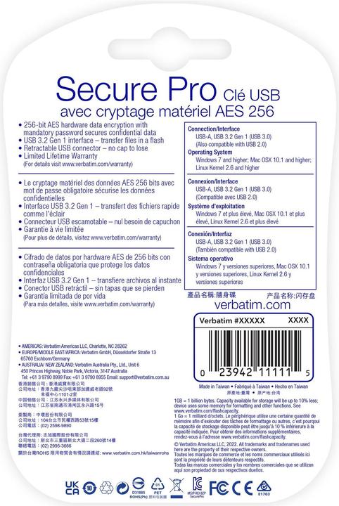 Image du produit Verbatim Usb 3.0 Drive 64gb Secure Data Pro (pc Mac) (64 Go, USB-A)
