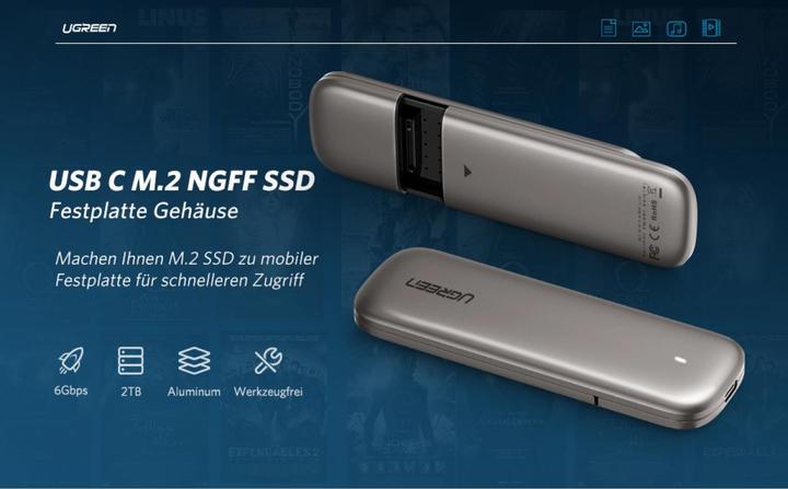 Immagine prodotto Ugreen Contenitore per M.2 NGFF SATA SSD 6 Gbit/s USB-C 3.1 Gen2 (M.2 2230, M.2 2240, M.2 2260, M.2 2242)