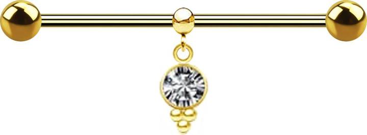 Star Piercing Barbell vergoldet zwei Kugeln mit Kugel Ring Anhänger Kristall silber (Chirurgenstahl 316L)