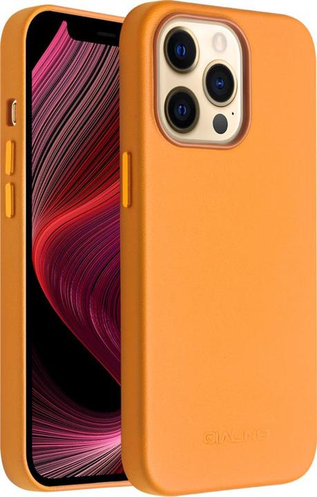 Actual product image QiAlino Coque cuir véritable (compatible MagSafe) Orange (Apple iPhone 14 Pro Max)