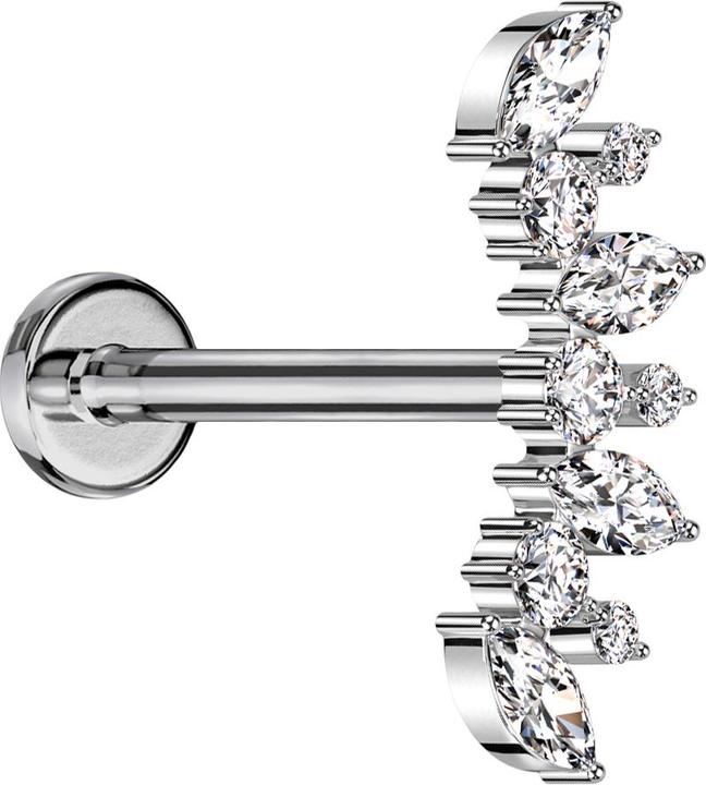 Immagine prodotto Star Piercing Micro Labret filo interno argento scomparti argento quattro ovali e sei cristalli rotondi argento (Titanio G23, senza ottone)