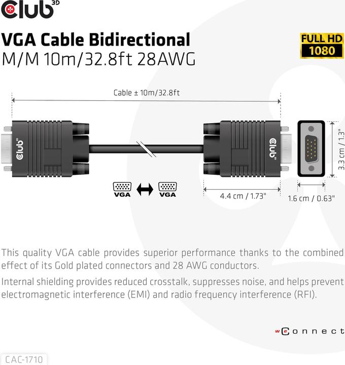 Produktbild Club 3D Club3D Kabel VGA > VGA St/St (10 m, VGA)