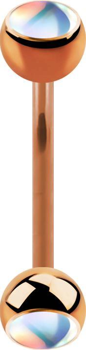 Star Piercing Micro Banane rosegold mit zwei Kugeln irisierend weiss (ohne Messing, Chirurgenstahl 316L)